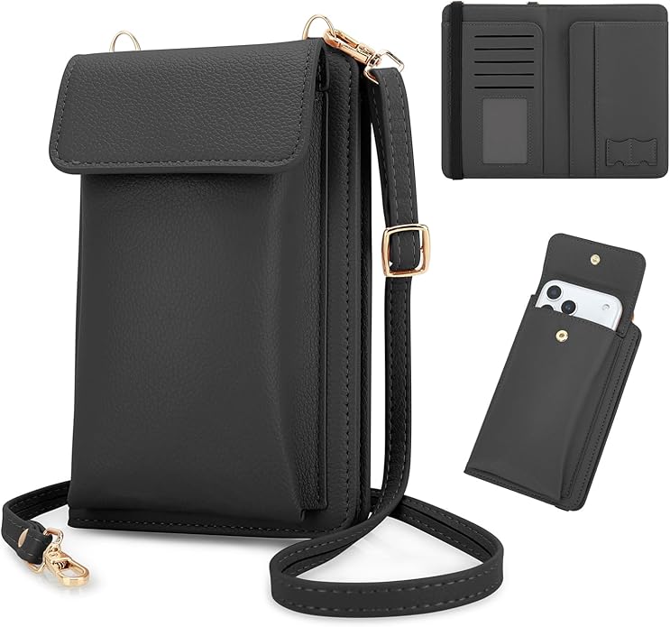 DOB SECHS Leather Passport Wallet Crossbody Phone Bag, RFID Blocking Passport Holder Credit Cards Case for Women