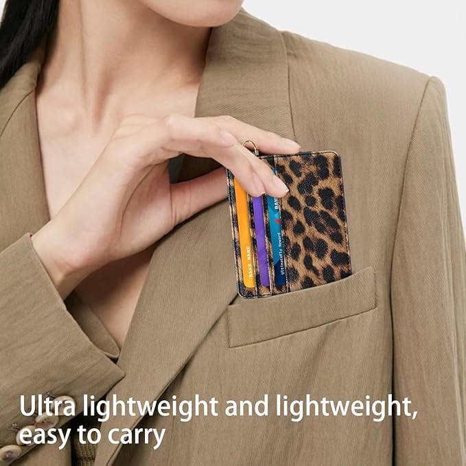 Slim Minimalist Pocket Credit Card Holder Wallet RFID Blocking Lightweight Thin Small Cute Card Cases,Leopard