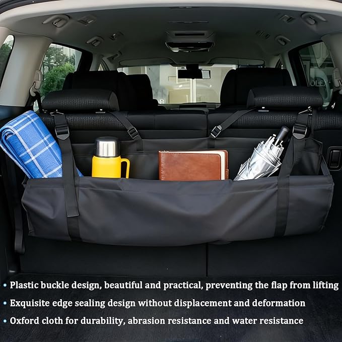 Car Trunk Organizer, Collapsible Vehicle Backseat Cargo Storage Hanging Organizer, Space Saving Waterproof Automotive Back Seat Storage Bag Accessories, Universal Fit