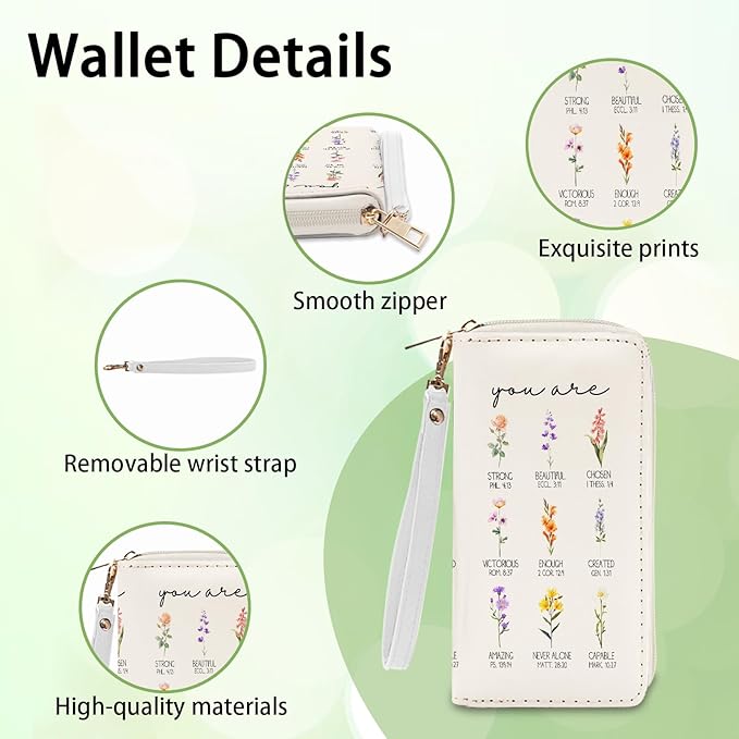 Christian Gifts Womens Wallet - Small Slim PU Leather Wallet for Women with Zipper Coin Purse, Credit Card Holder Wallets, Wristlet Wallets for Female Ladies Girls (Inspire Religion Gift)