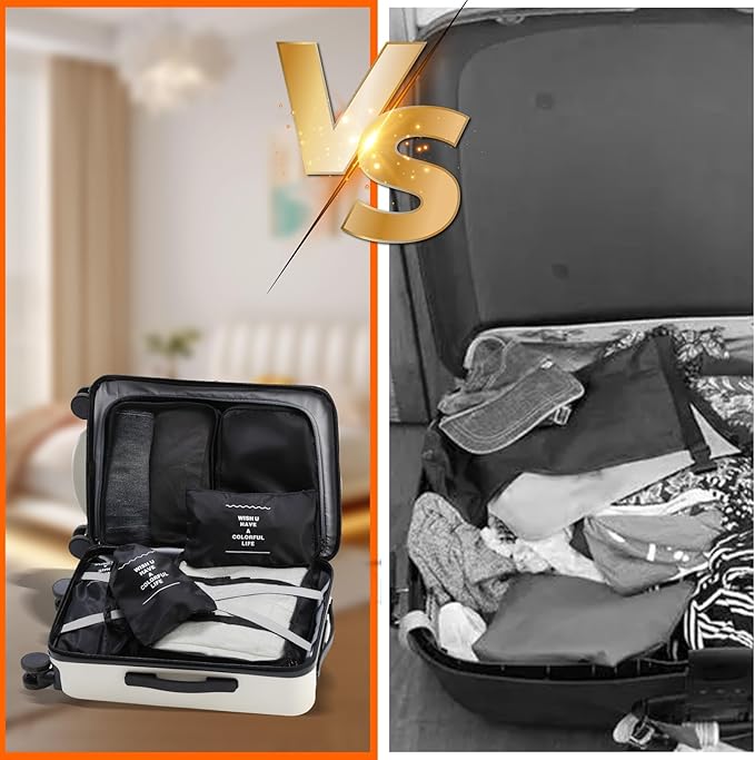 11 Set Packing Cubes for Travel Essentials, Suitcase Organizer Bags for Airplane Road Trip Camp - Black