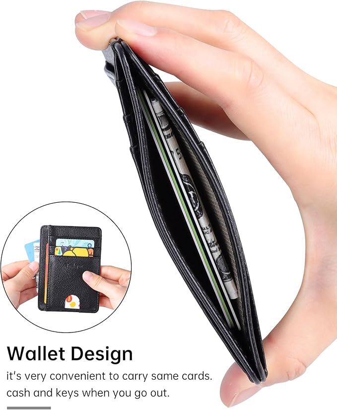 Teskyer Slim Wallet for Men, Minimalist Front Pocket RFID Blocking Leather Wallet Credit Card Holder for Men & Women