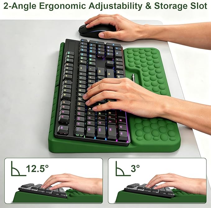 Keyboard Stand with Wrist Rest, Computer Keyboard Pad with Wrist Support, Ergonomic Keyboard Riser Holder Lift Tray, Soft Memory Foam Desk Wrist Pad for Office, Home, School - Green