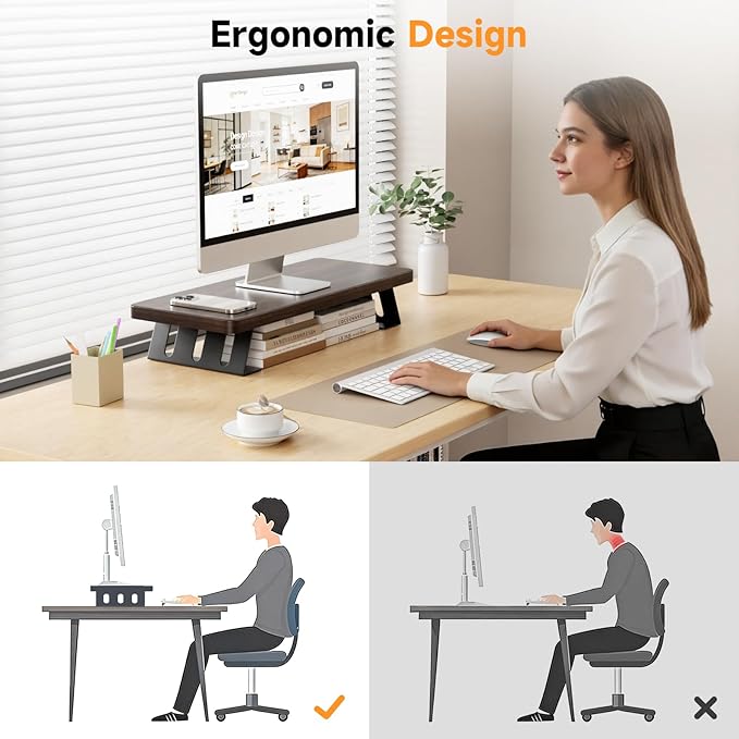 Monitor Stand - 24 Inch Wood Monitor Stand Riser, 220 Pounds Load Capacity Desk Monitor Riser for Laptop/PC/Printer, Desktop Stands Organizer for Home Office