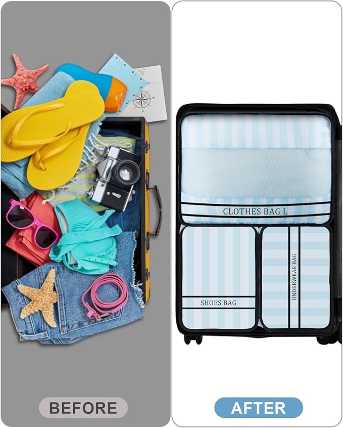 9 Set Packing Cubes Luggage Packing Organizers for Travel Accessories Space Saving Travel Bags for Carry On, Lightweight Mesh Zipper, Clothes, Shoes, Laundry and Shoe Bag (Blue Streak)