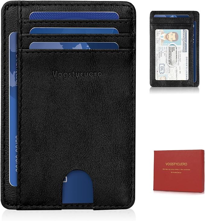 Front Pocket Thin Wallet for Men Women RFID Blocking Credit Card Holder Card Cases Slim Minimalist Wallet with Gift Box (Alaska Black)