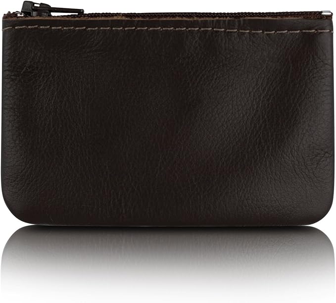 Genuine Leather Small Zipper Pouch Coin Purse for Women Change Holder for Men Size 4 x2.5 Made in U.S.A