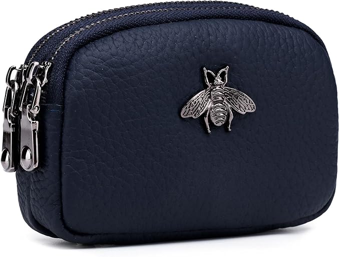 imeetu Women Leather Coin Purse, Small 2 Zippered Change Pouch Wallet