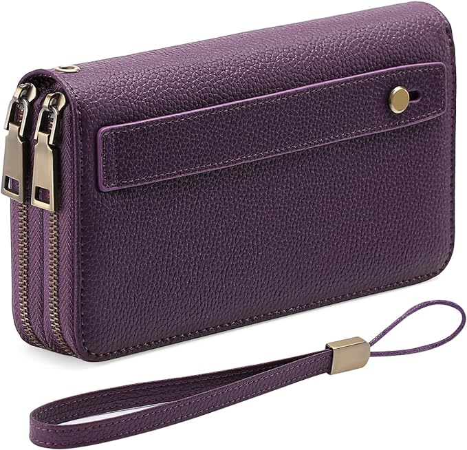 GAEKEAO Wallet for Women Clutch RFID Blocking Wristlet Leather Purse Large Capacity Credit Card Holder with Grip Hand Strap