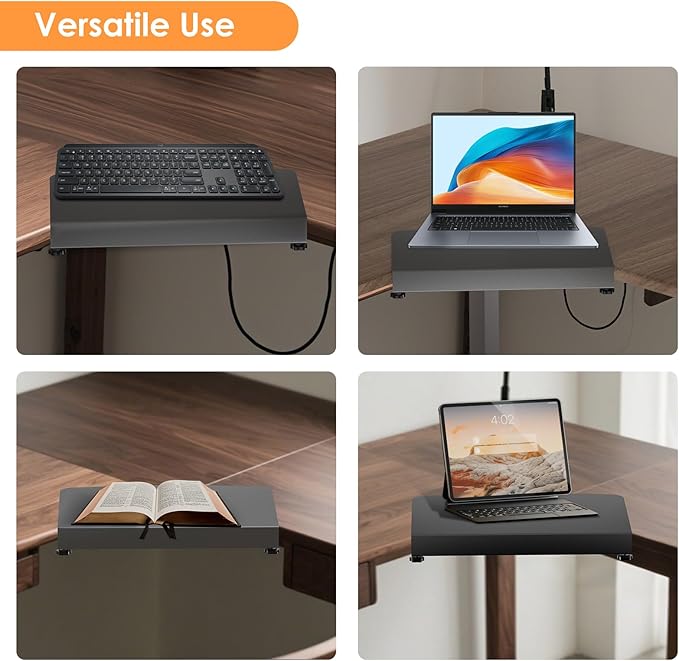 17 inch Clamp-on Corner Desk Connector Sleeve Plate, L Desk Platform Extender Attachment, Corner Desk mat - Black
