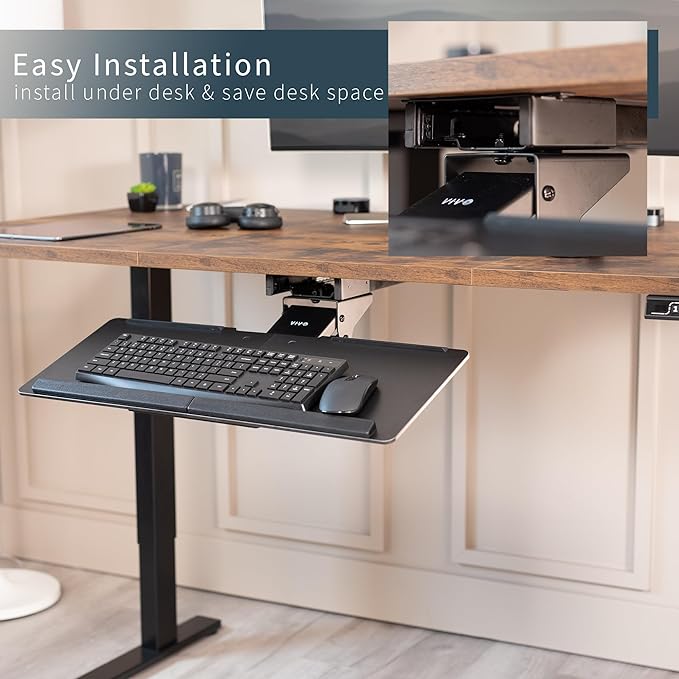 VIVO Adjustable Computer Keyboard and Mouse Platform Tray Deluxe Smooth Rolling Track Under Table Desk Mount, Black, MOUNT-KB04C