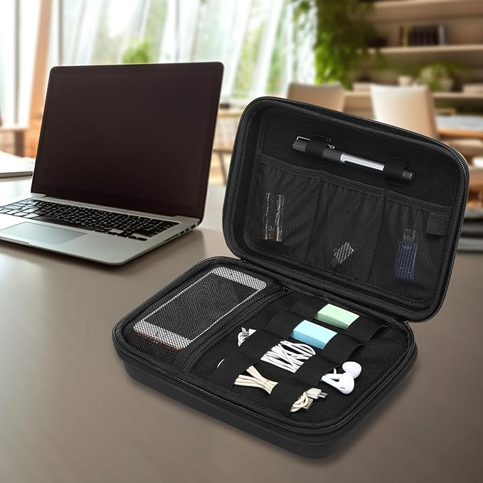 MOSISO Electronic Organizer Travel Case, Double Layer Accessories Case for Charger, Phone, Earphone, Mouse and Other Accessories, Waterproof Electronic Storage Bag with Handle, Black