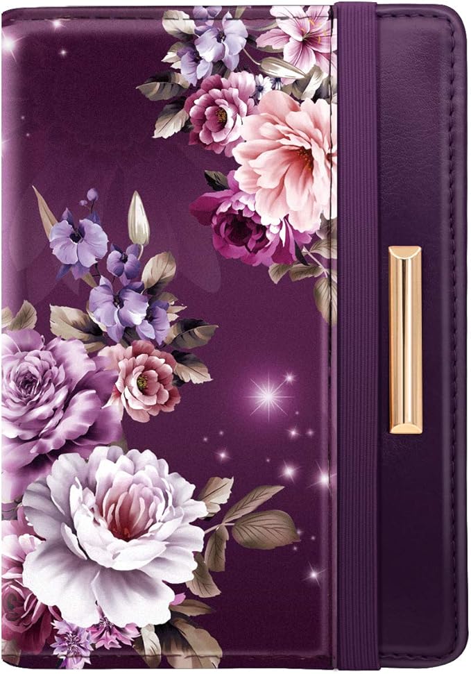 Passport Holder,RFID Blocking Passport Cover Cute Floral Traveling Passport Wallet for Women Purple Flowers.