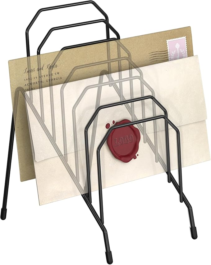 Gawerk Incline Desk Mail Organizer, Mail Sorter Letter Organizer Rack with 6-Section Vertical Compartments Rack for Letters, Postcards, Brochures, Mail Holder for Office, Home, School