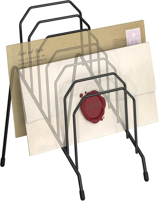 Gawerk Incline Desk Mail Organizer, Mail Sorter Letter Organizer Rack with 6-Section Vertical Compartments Rack for Letters, Postcards, Brochures, Mail Holder for Office, Home, School