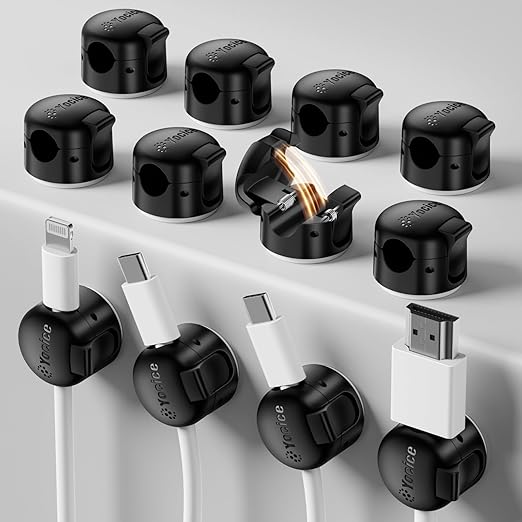 12 Pack Spring Cable Clips,Cord Organizer with Clasp Lock Desk Cable Management Cord Holder Adhesive Phone Charger Cord Clips for Home Office Car Wall Nightstand Accessories Black