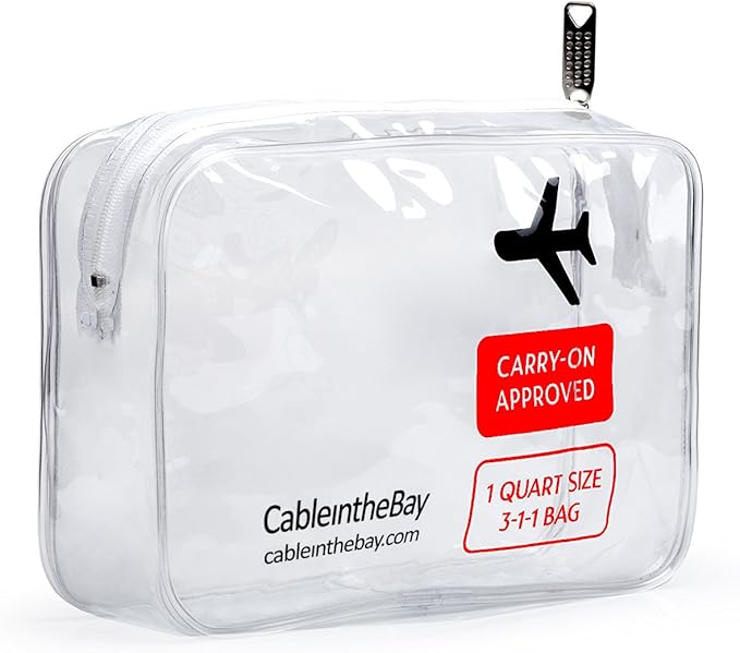 TSA Approved Clear Travel Toiletry Bag-Quart Sized with Zipper-Airport Airline Compliant Bag/Bottles-Men's/Women's 3-1-1 Kit+Travel (1 PACK)