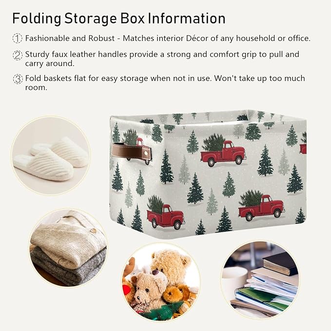 Aslsiy Storage Basket Red Pickup Truck with Christmas Tree (3) Nursery Bins Baby Canvas Box Clothes Shelf Basket Laundry Hampers 1 Pcs