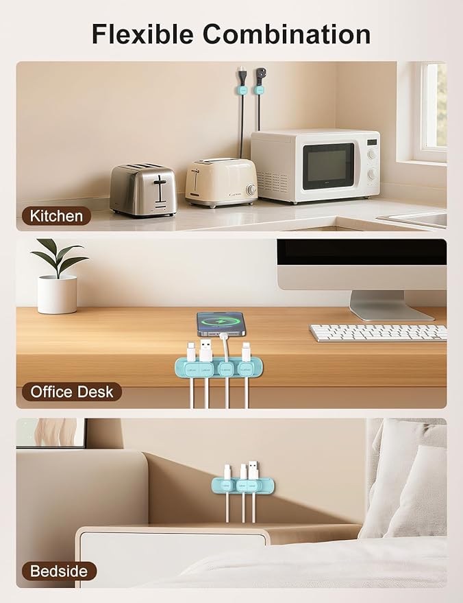 6 Pack Magnetic Cable Clips [1s Open/Lock], Laitver Cord Organizer Holder Strong Adhesive Desk Cable Management- Organize Charging Cords Neatly for Home, Office, Car,Desk, Nightstand-Blue
