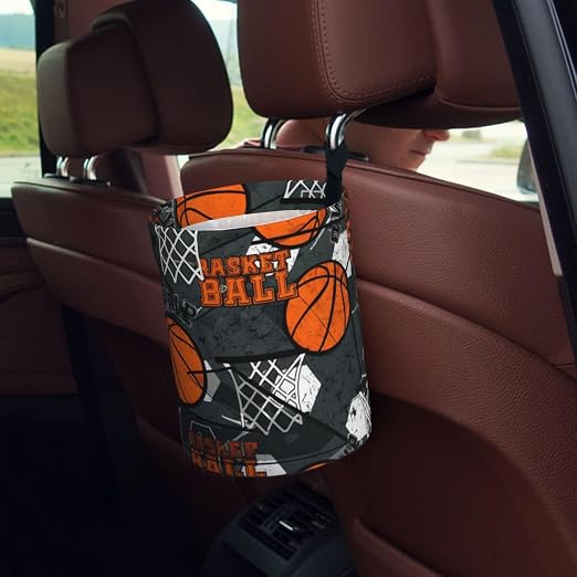 Small Car Trash Can, Cool Basketball Design Hanging Foldable Car Trash Bag, Waterproof Leakproof Garbage Bin, Car Interior Organizer Accessories