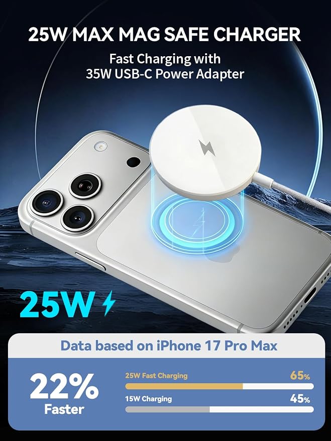 25W Mag Safe Charger 10FT,iPhone 16 17 Magnetic Wireless Fast Charger Wireless Mag Safe Fast Charging Pad with 35W USB C Brick Block Plug for iPhone Air 17/16/15/14/13/12 Pro Max Plus, AirPods Pro 2/3