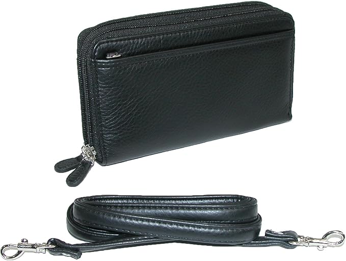 Buxton Pebbled Double Zip String Along Wallet BLACK