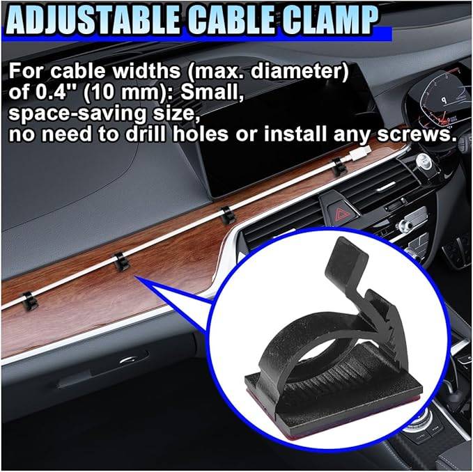 50PCS Adjustable Cable Clips Self Adhesive Cord Organizer - Sticky Wire Clamp Management Cord Holder for Car Dash Cam Home Office Desk Wall Tables