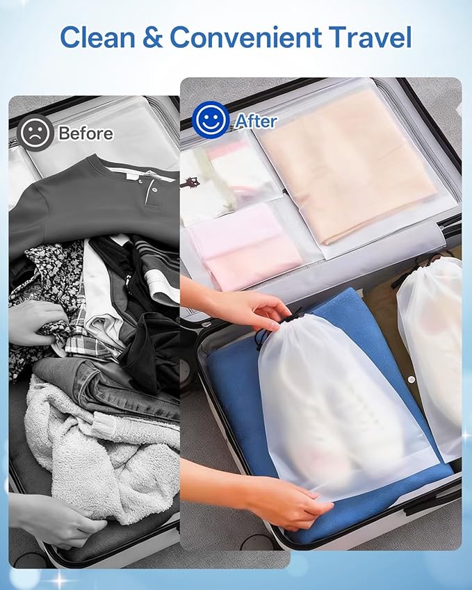 Teskyer 12 Pack Shoe Bags for Travel – Transparent, Waterproof, Portable Shoe Storage for Packing (15.7" x 11.8") – Travel Essentials for Men & Women