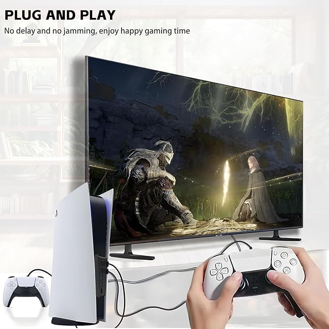 Megadream 6 Port USB Hub for PS5 Accessories, High-Speed Expansion Hub Charger Splitter Adapter with 4 USB-A 2.0 + 1 Charging Port + 1 Type C Port, Compatible with PlayStation 5 Console Front Jacks