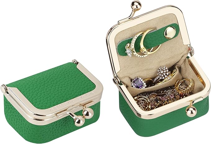 Royal Bagger Genuine Cow Leather Mini Jewelry Box Women's Coin Purse Solid Color Kiss Lock Change Pouch Casual Style Small Storage Bag for Women 1894 (Lake Green)