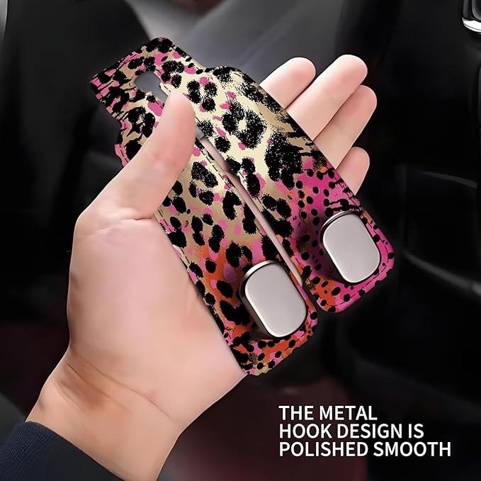 Car Seat Headrest Hook, Universal Leather Cute Hanger Holder Hook, Storage Organizer Interior Accessories for Purse Bags Handbag Colorful Leopard
