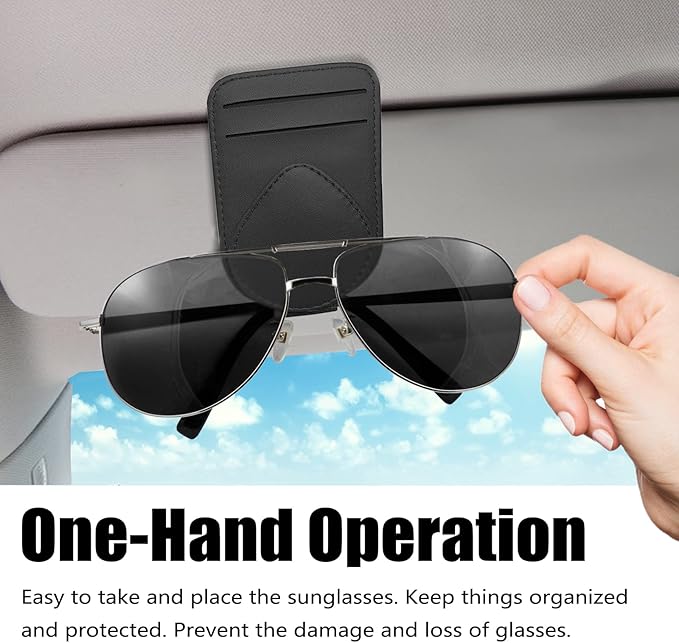 Sunglass and Card Holder for Car Visor, 2 Card Slots Visor Glasses Clip, Strong Magnetic Visor Holder, Visor Accessories for Cars SUV(Beige 1Pc)