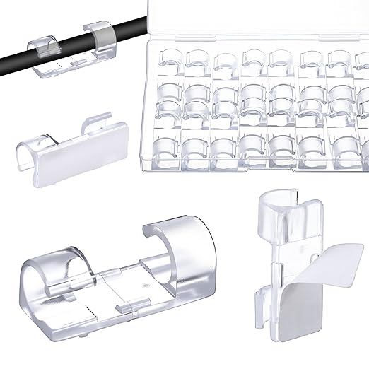 40 Pcs Clear Cable Clips, Adhesive Cable Clips Wire Holders Under Desk Electric Wires Cord Organizer with Cables Management Clip for Wall Car Ethernet LED Light Clip