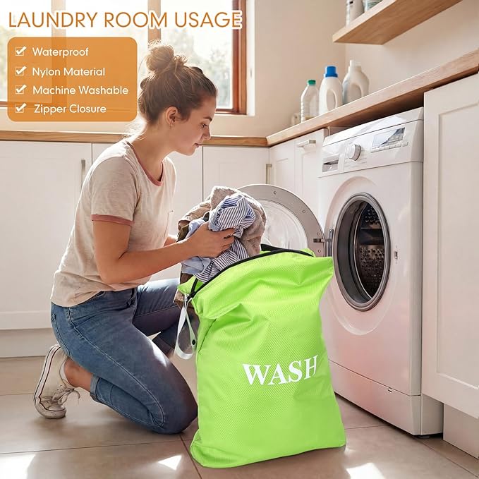 Hsei 4 Pcs Travel Laundry Bags Bulk 22 x 14 Inch Washable Waterproof Wet Dry Bag for Dirty Clothes Gym Foldable Organizer with Zipper Travel Accessories for Swimming Yoga Bathing Suit Workout