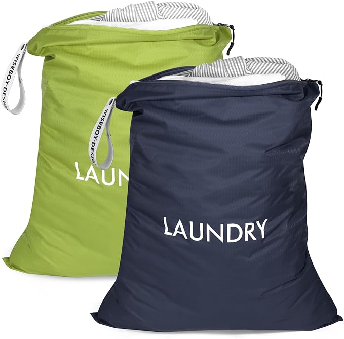 WiseBoy 2 Pack Laundry Bags, Travel Laundry Bag for Dirty Clothes, Washable Nylon Wet Dry Bag, Swimming Yoga Bathing Suit Workout Wet Dry Bags