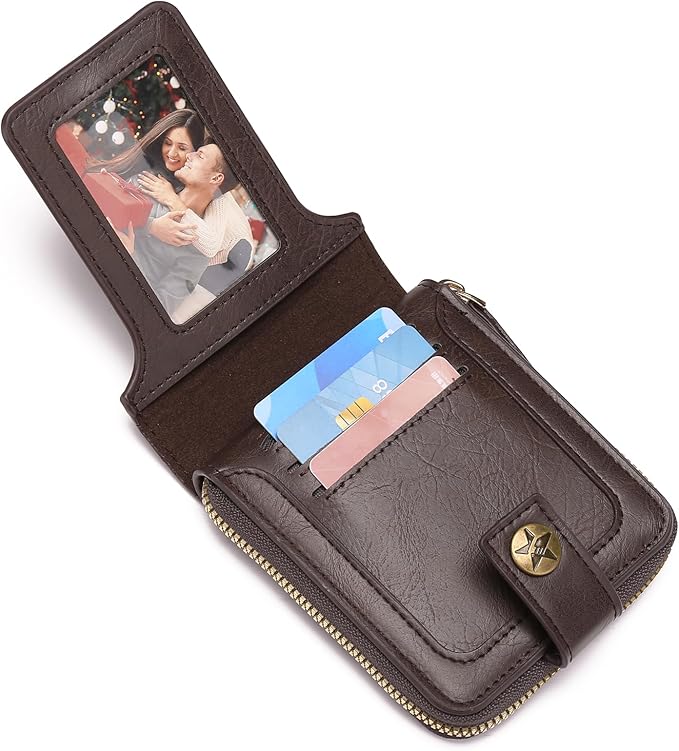 Wallet Men Leather Bifold Wallets For - Flap ID Window Zip Coin Pocket Mensr Wallets - Big Capacity Credit Card Travel Wallet