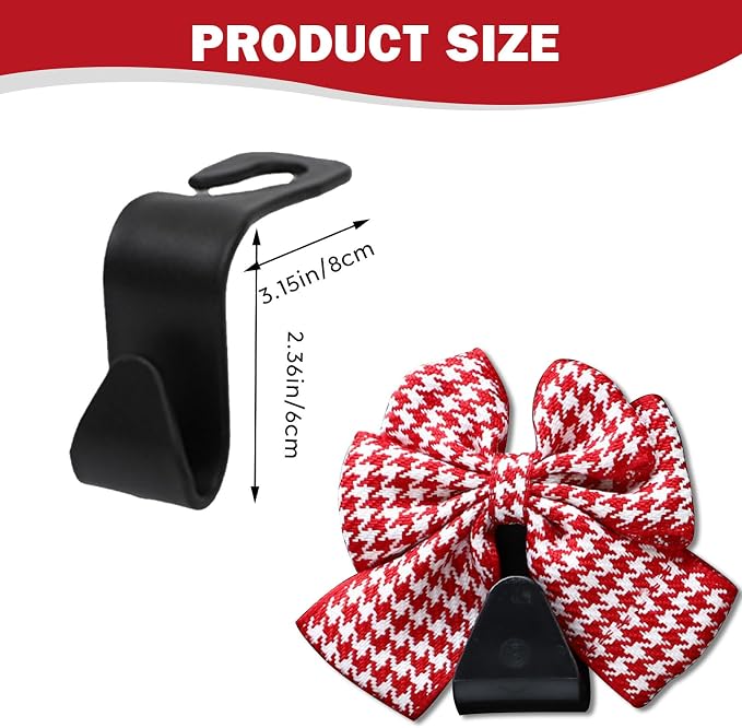 2PCS Car Seat Headrest Hooks, Cute Bow Vehicle Rear Seat Bracket Hook for Purses and Bags, Automotive Purse Hook Hanger, Universal for SUV, Sedan, Truck (Red)