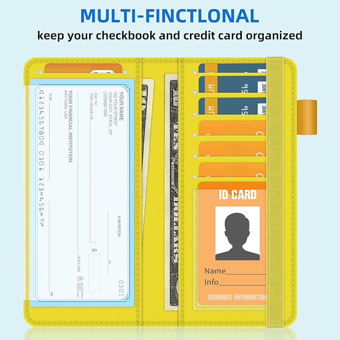 bvya 2 PCS Checkbook Covers for Men & Women with RFID Blocking, Premium Printed Leather Checkbook Holder Slim Wallets with Pen Holder & Built-in Clear Plastic Divider for Duplicate Checks