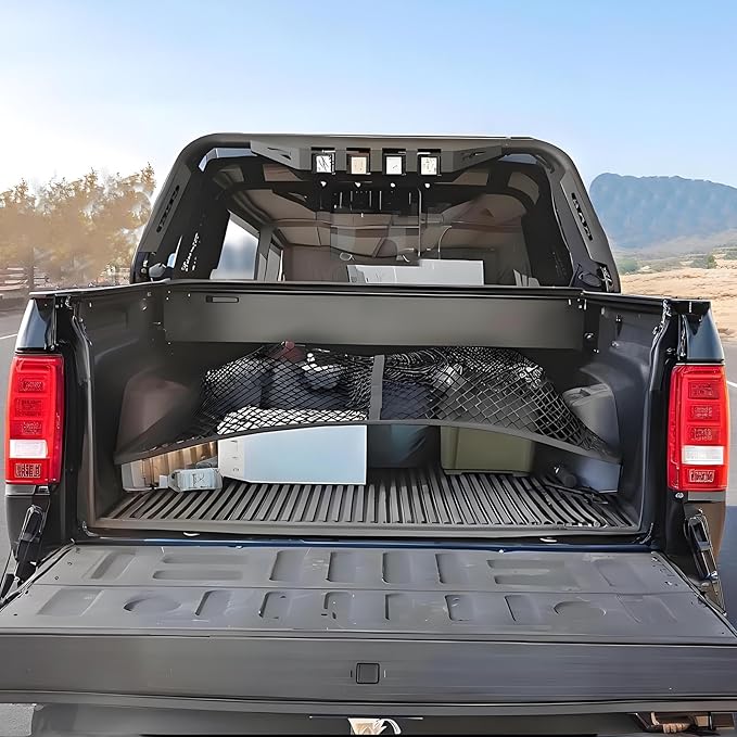 BAILALIBO Cargo Net Stretchable, Adjustable Elastic Trunk Mesh Nets with Metal Hook Universal for Pickup SUV, Trucks, Car Exterior Accessories for Secure Storage (48x48 Inch)