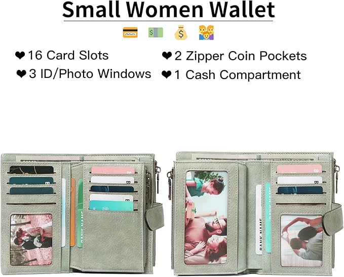 GOIACII Womens Wallets RFID Blocking Leather Trifold Clutch Wallet Credit Card Holder Ladies Purse 3 ID Windows