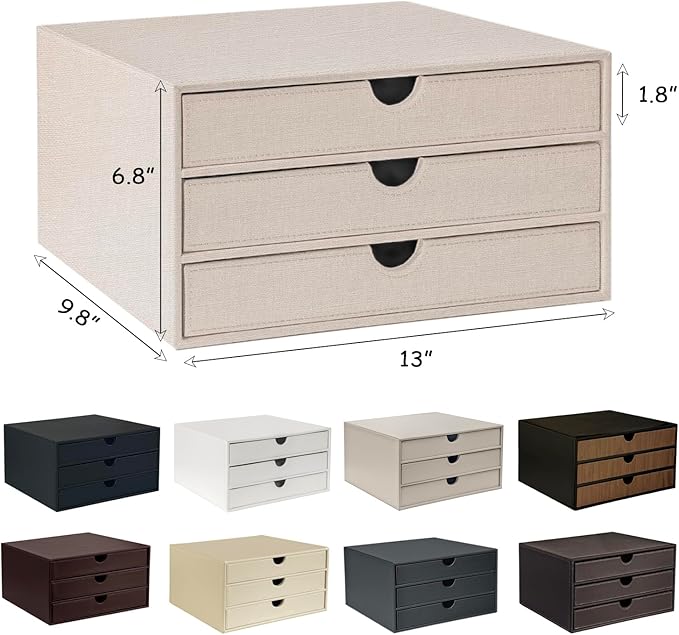 UnionBasic Document Organizer, 3-Drawer File Cabinet Document Storage Box, Office Desktop Filing Organizer, Croco White