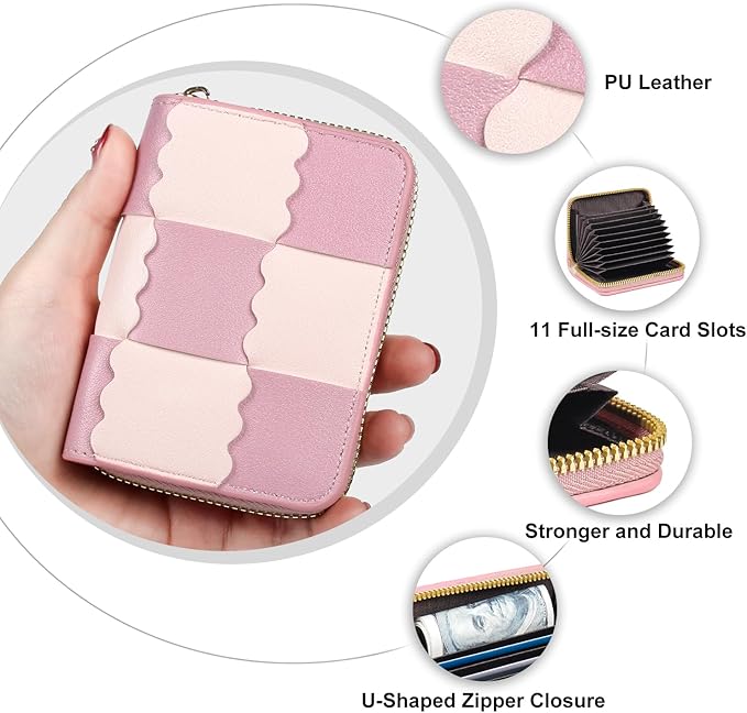 EcoVision Credit Card Holder RFID Card Case Wallet, Small Accordion Zipper Card Case Holder, Card Organizer Case for Women Men