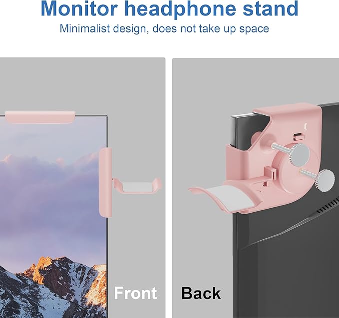 Headphone Holder for Screen, Plastic Headphone Stand, Headset Stand Suitable for AirPods Max, Sony, Bose, Beats and More (Pink)