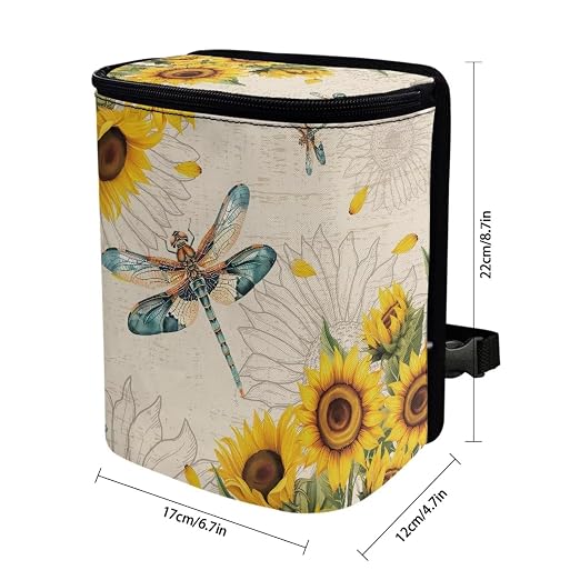 Car Trash Bin Collapsible Cars Organizers and Storage for Front Seat Multipurpose Trash Bag Automotive Garbage Can Cars Accessories Interior Car Organizer, Dragonfly Sunflower