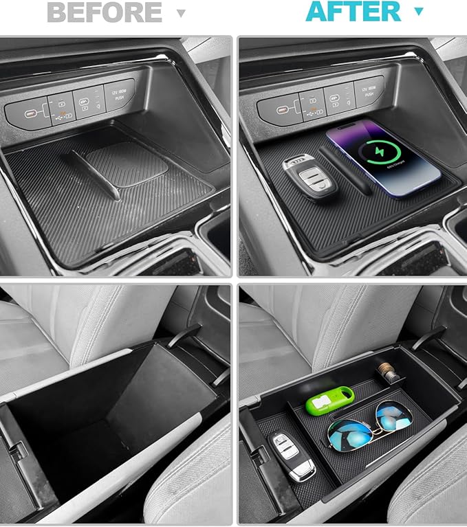 CDEFG 2PCS for 2025 2026 Kia K5 Center Console Organizer for 2025 2026 Kia K5 (GT-Line/EX/GT/LXS) Accessories Middle Console Tray Armrest Storage Box Wireless Charging Protective Console Mat
