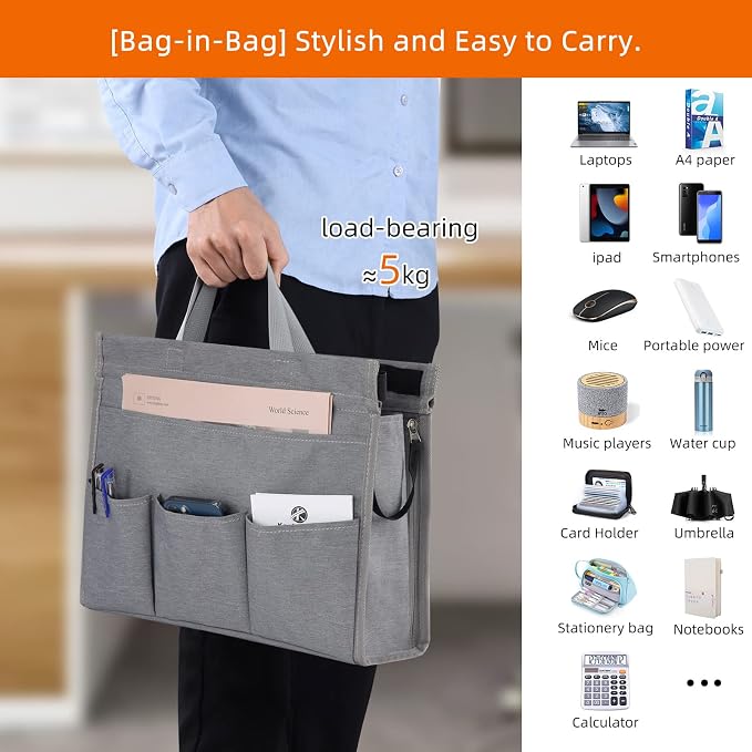 MASTLU Under Desk Hanging Storage Bag, Desk Organizer Storage, Office Side Storage Bag, Compatible with A4 Files, Detachable Handle Design, No Assembly Required, For Office Home School (Grey)