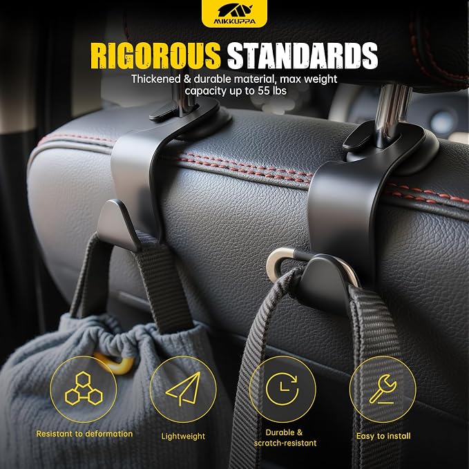 MIKKUPPA Car Trunk Organizer Set - 65L Collapsible Trunk Organizer with Lid, Registration and Insurance Holder with Magnetic Shut, 4 Pcs Car Seat Headrest Hook and Cup Holder Coaster (Black)