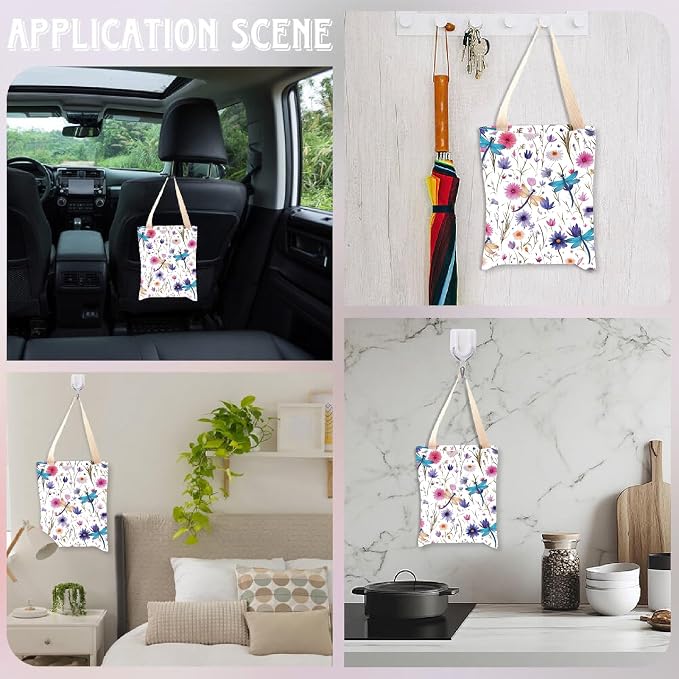 CREATCABIN Dragonfly Car Trash Bag Hanging Car Garbage Bag ac Seat Organizer Trash Can Bin Cute Printed One-Handed Strap Garbage for Car Accessories Vehicle Travelling Camping Outdoor 11.8x9.84 Inch