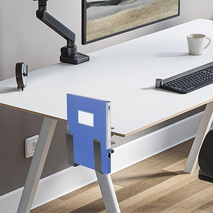 Desk Side Laptop Holder, Adjustable Desk Side Laptop Stand No Drill Desk Side Storage Organizer for Laptop, Folders, Magazine