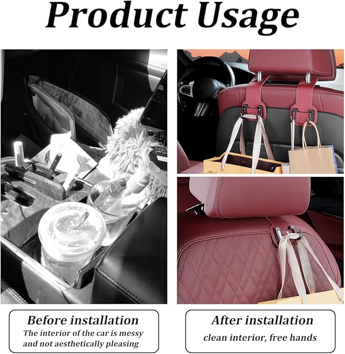 2PCS Car Seat Back Storage Hook, Foldable Metal Vehicle Headrest Dual Hook for Purses Handbags Groceries, Multifunctional Auto Interior Hanger Accessories, Universal Fit (Beige)